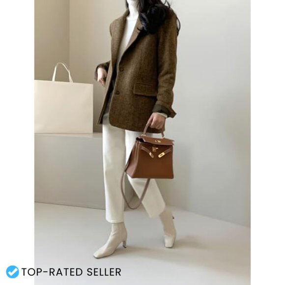 Wool Blend Blazer Classic Elegant Business Casual Work Coat Mid Thigh Length - Picture 3 of 7